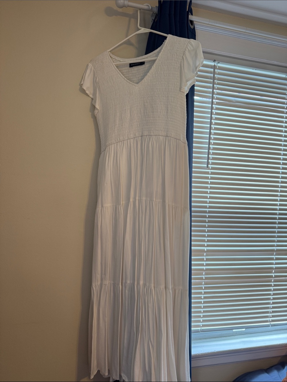 White Tiered V-Neck Maxi Dress by Unknown Brand